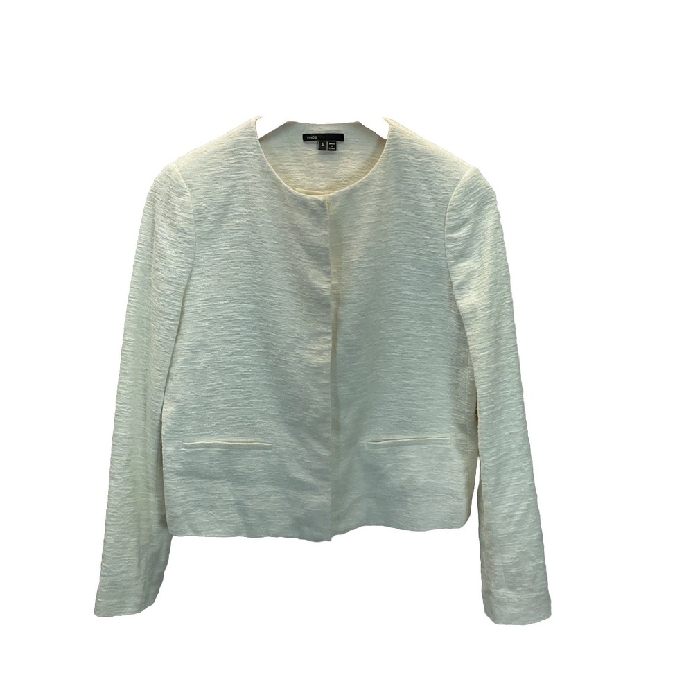 Vince Cropped Ivory Cotton Blazer Jacket‎ Sz SM Career Modern textured